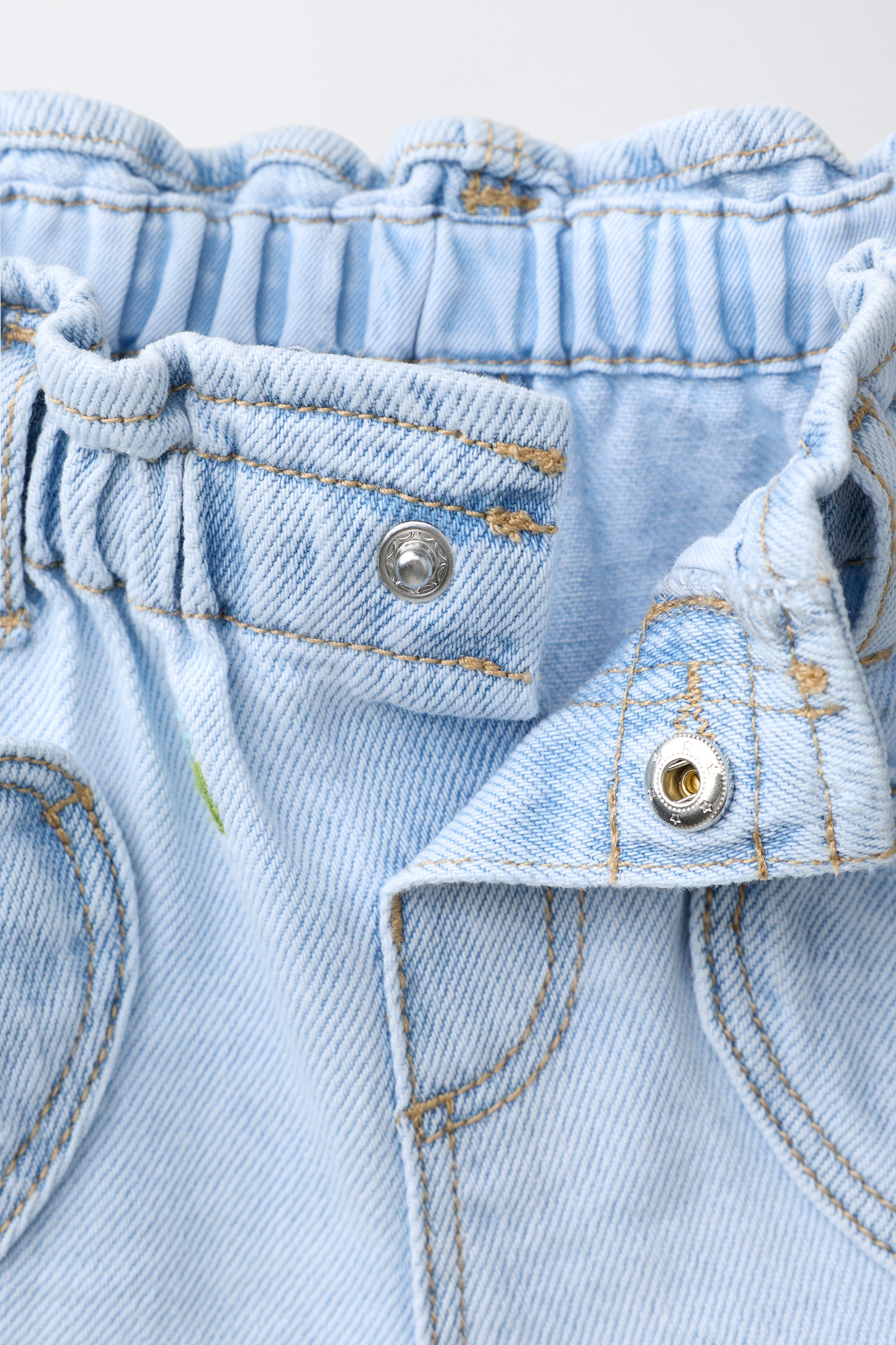 EMBROIDERED FLORAL DENIM PAPERBAG SHORTS